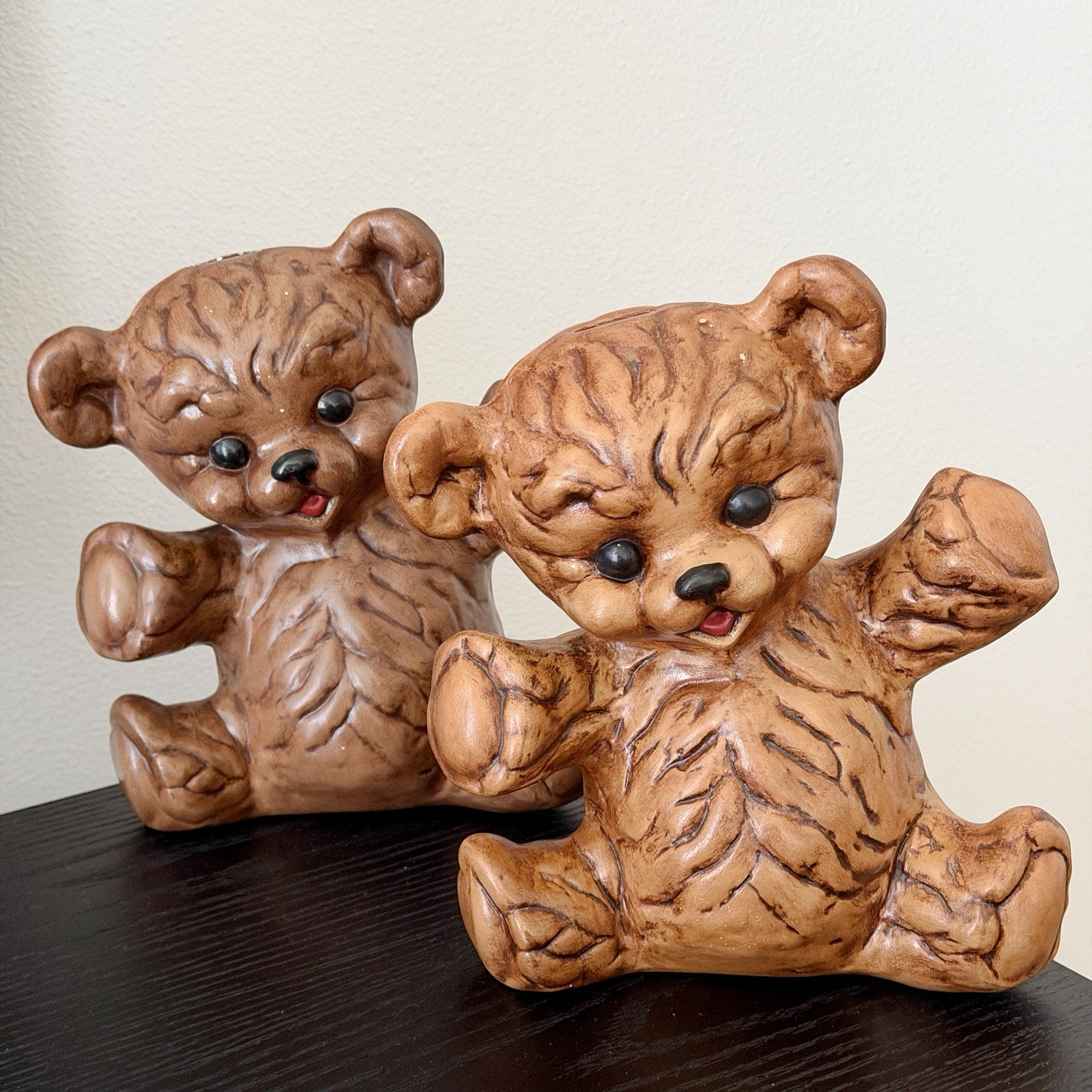 VTG HOLLAND MOLD Ceramic Teddy Bear Banks Pair Set 1970 1973 Hand Painted Kitsch