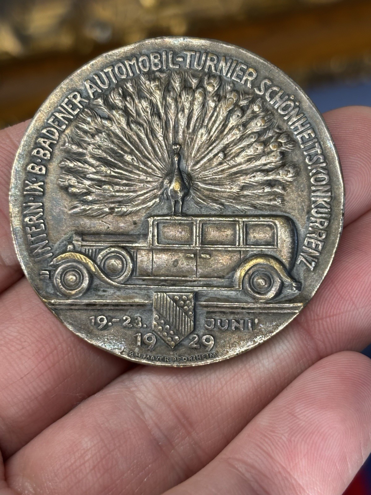 1929 Antique 9th Baden Auto Show Race Touring Medallion Medal Award Graphic