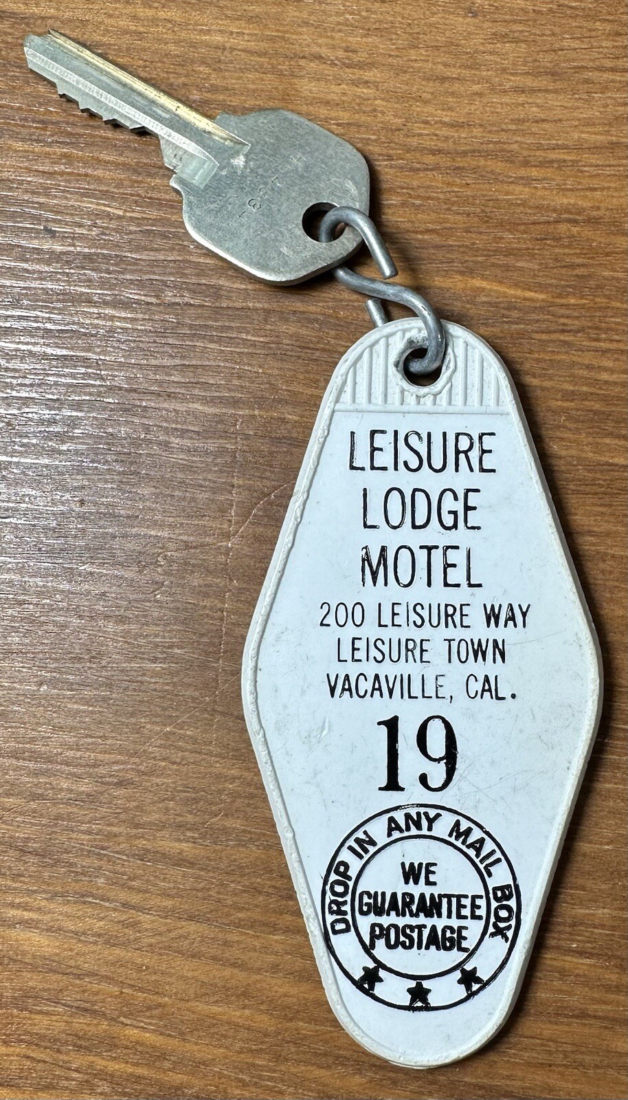 Vintage LEISURE LODGE MOTEL Hotel Room Key & Fob #19 Vacaville California Vintage LEISURE LODGE MOTEL Hotel Room Key & Fob #19 Vacaville California