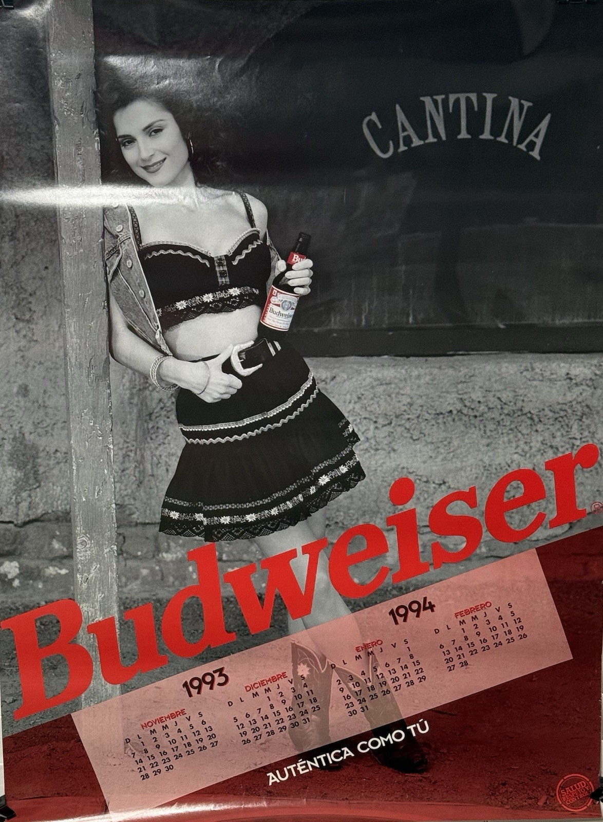 1993 BUDWEISER CANTINA BEER POSTER 30 X 22 RARE VINTAGE SEXY BRUNETTE BABE BUD