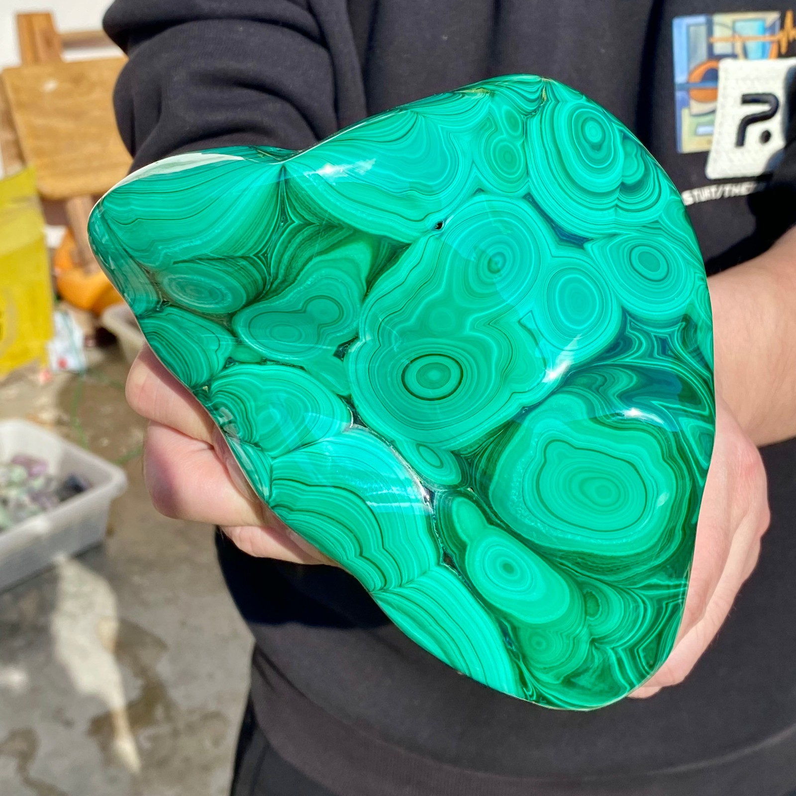 3.67LB Large Natural glossy Malachite transparent cluster rough mineral sample.