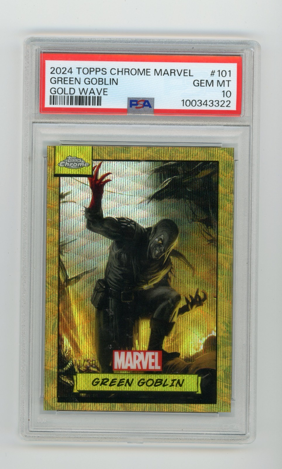 2024 Topps Chrome Marvel Green Goblin #101 Gold Wave /50 PSA 10 GEM MINT (G)