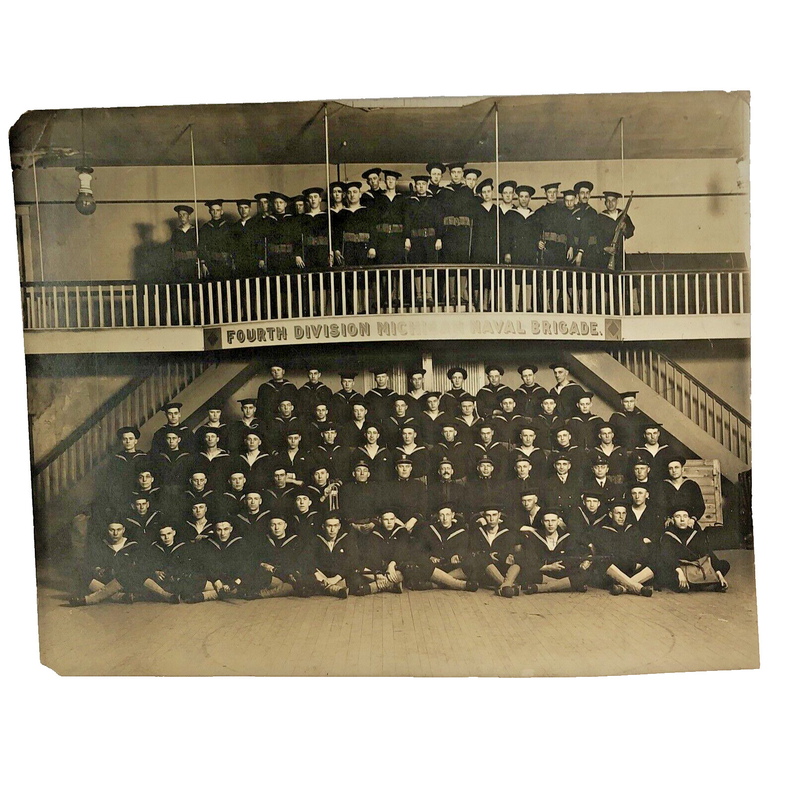 Antique 1893 Original Photography Fourth Division Michigan Naval Brigade Club 