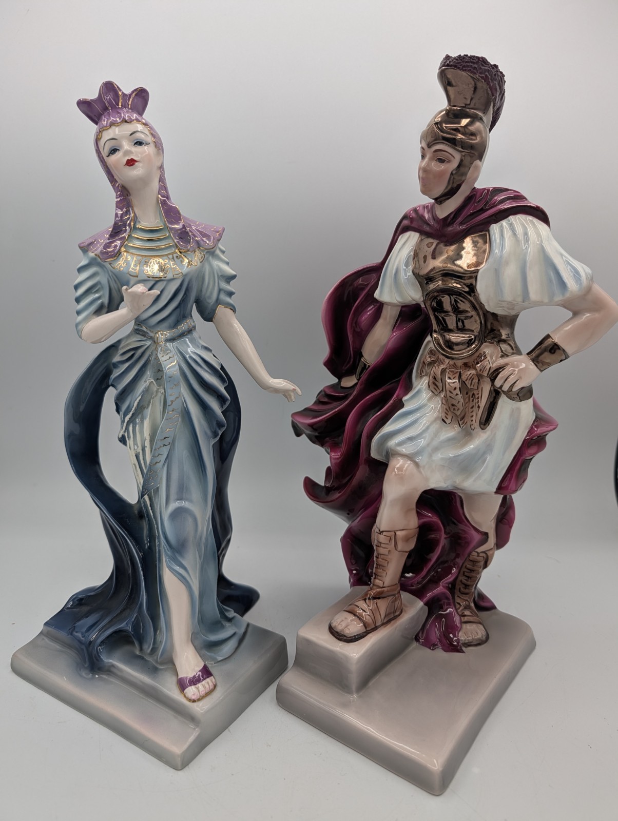 RARE 1950s Florence Ceramics Pasadena Cleopatra & Mark Anthony Figurines READ