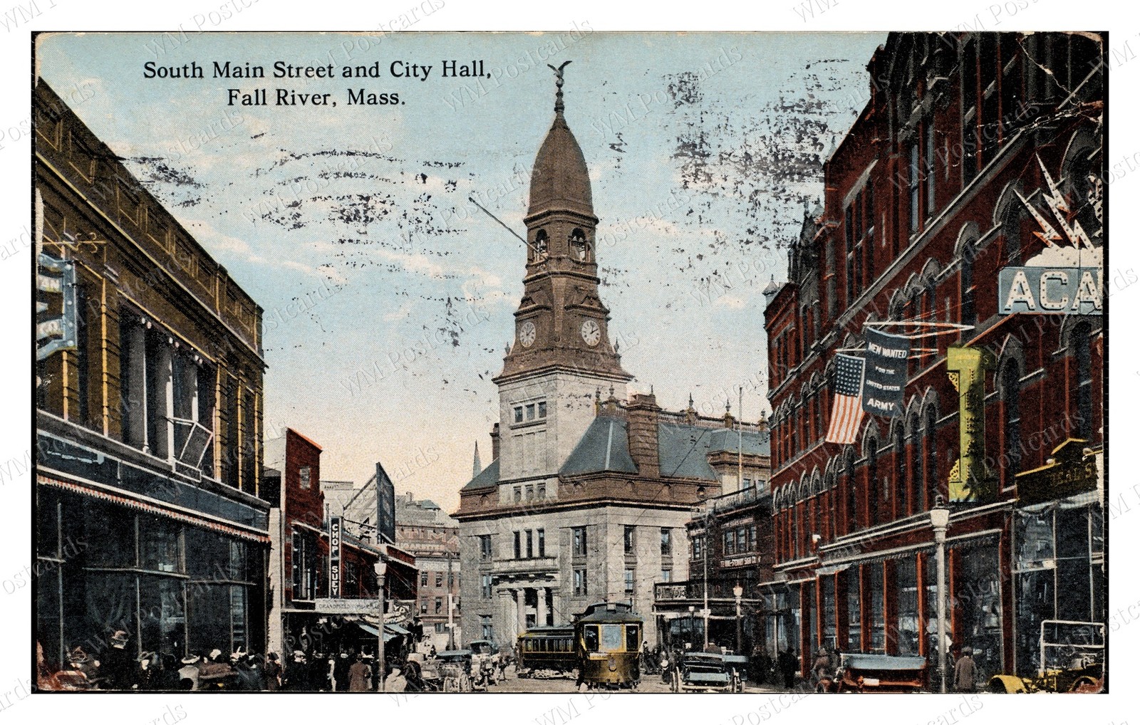Fall River MA 1910s South Main City Hall Standard Postcard
