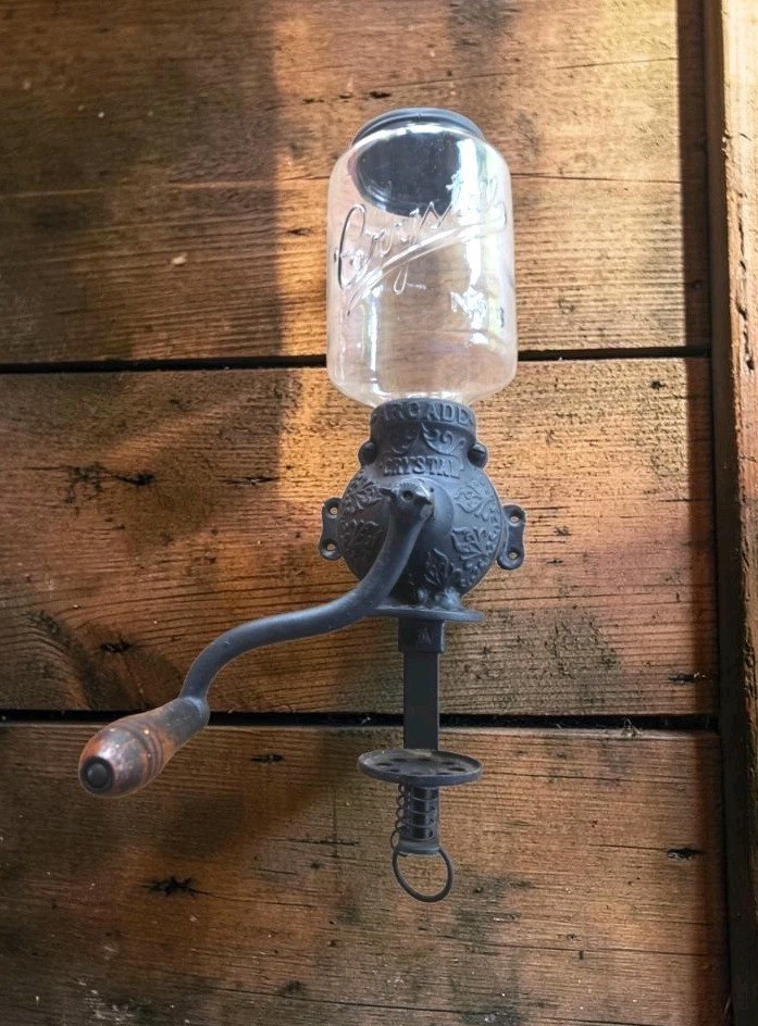 Antique Vintage Arcade Crystal No. 3 Glass Hopper Jar Wall Mount Coffee Grinder Antique Vintage Arcade Crystal No. 3 Glass Hopper Jar Wall Mount Coffee Grinder