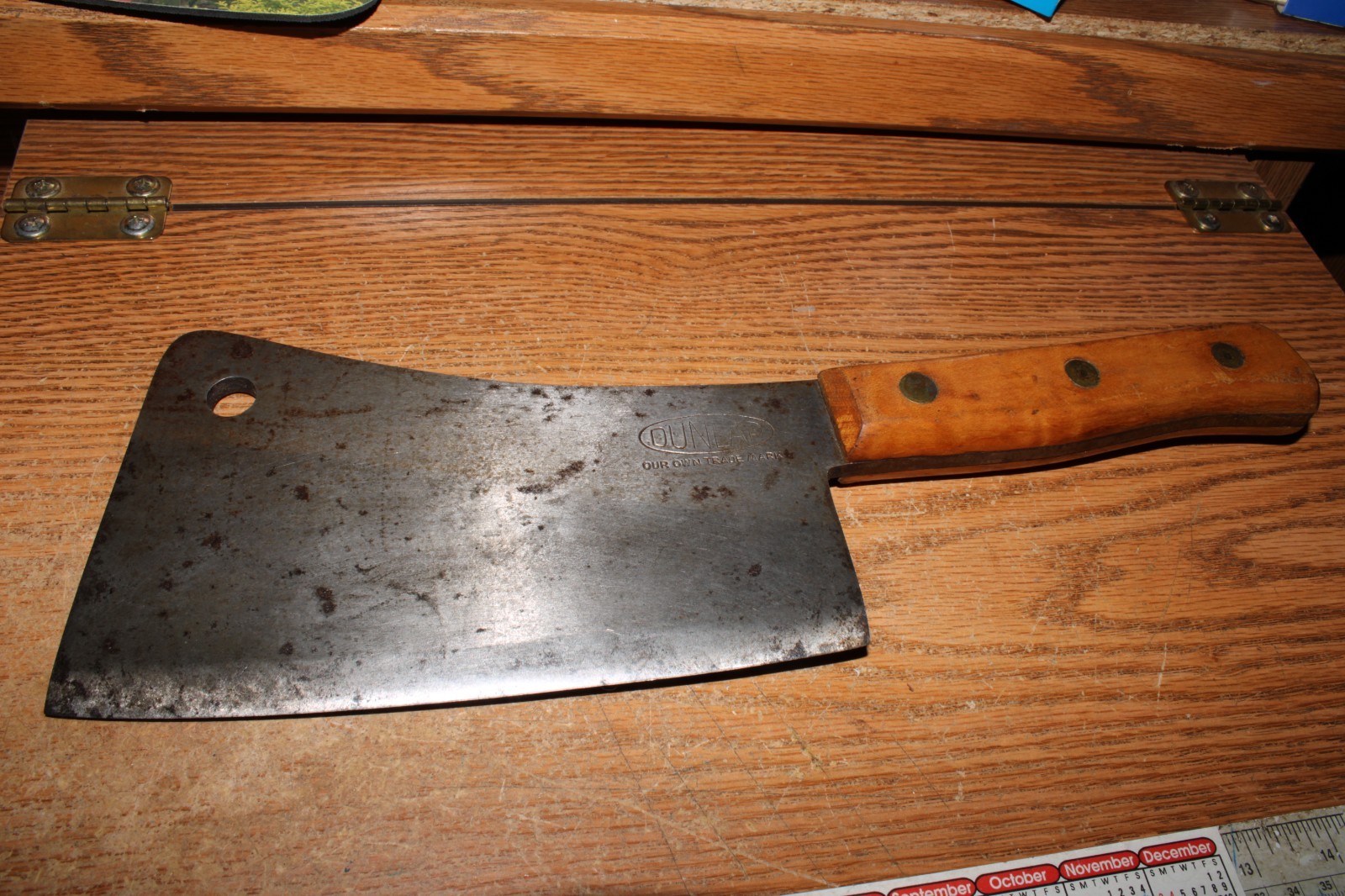 Vintage Dunlap Wooden Handle Butchers Cleaver 8in blade 14in overall length