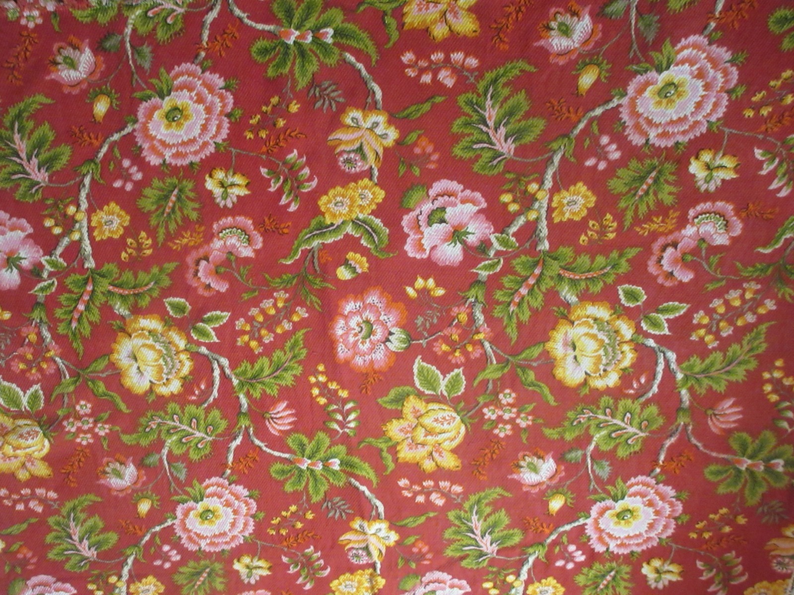 Vintage Gabrielle Cie Jacobean Red Floral Thick Linen Decorator Fabric 53x24