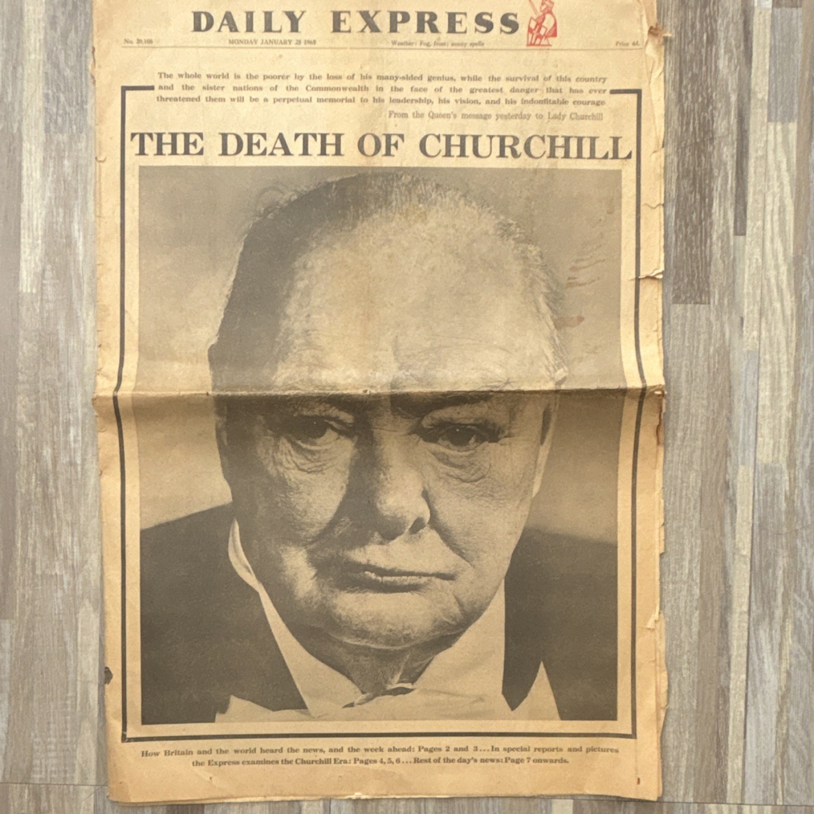 Daily Express Newspaper January 25, 1965 The Death of Churchill