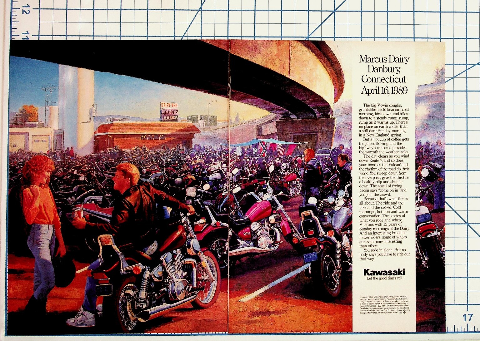 1989 Kawasaki Ad Marcus Dairy Danbury CT Motorcycle Gathering Print Ephemera 1989 Kawasaki Ad Marcus Dairy Danbury CT Motorcycle Gathering Print Ephemera