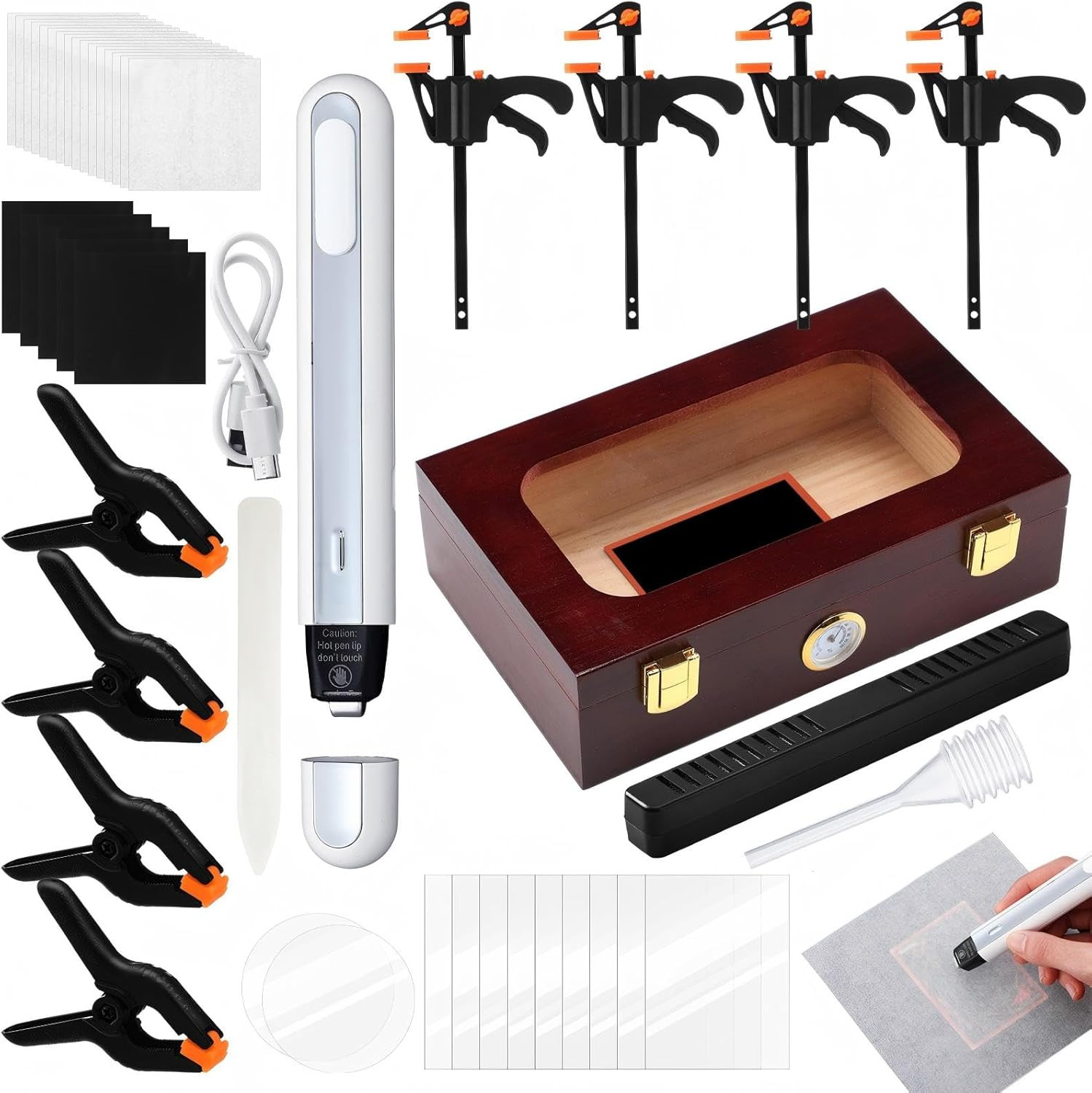 53 in 1 Card Cleaning Kit with Humidor and Heat Pen, Wood