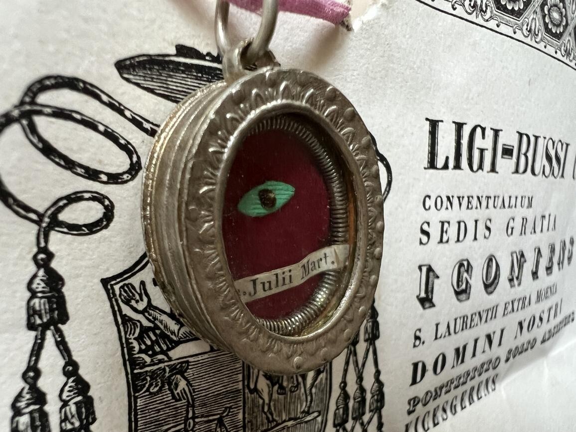 1859 ANTIQUE RELIQUARY+CERTIFICATE SAINT JULIUS RELIC CHRISTIAN TALISMAN DIPLOMA