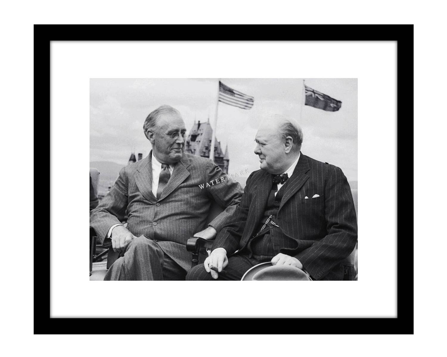 Franklin Delano Roosevelt 8x10 photo with Winston Churchill world war II WW2