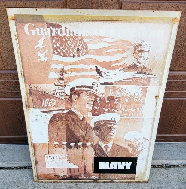 Vintage US Navy Recruiting Double Sided Metal Sidewalk Sign 1975 41x30 