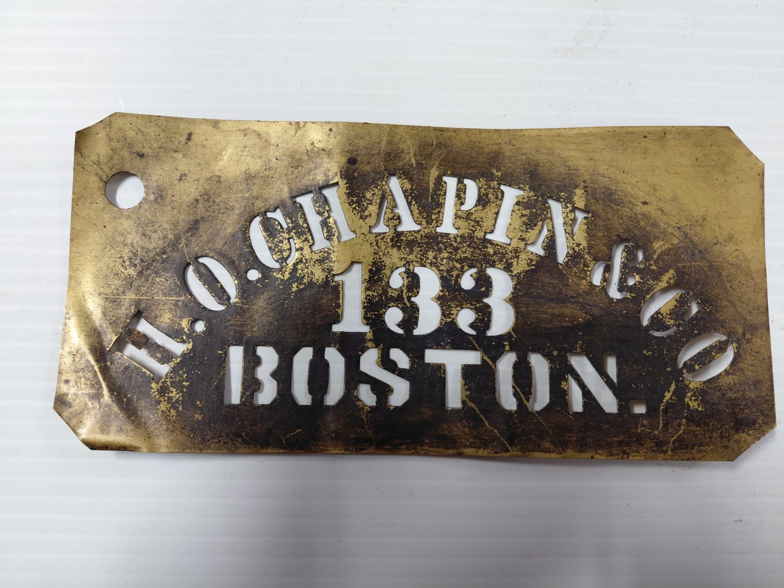 Antique Brass merchant Crate Stencil H.O. CHAPIN & Co. 133 Boston 1890’s Antique Brass merchant Crate Stencil H.O. CHAPIN & Co. 133 Boston 1890’s