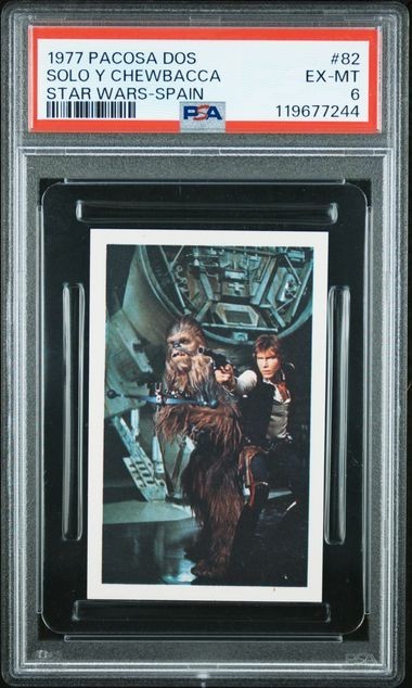 1977 PACOSA STAR WARS STICKER SPAIN HAN SOLO CHEWBACCA #67 PSA 6 POP 3, 1 HIGHER