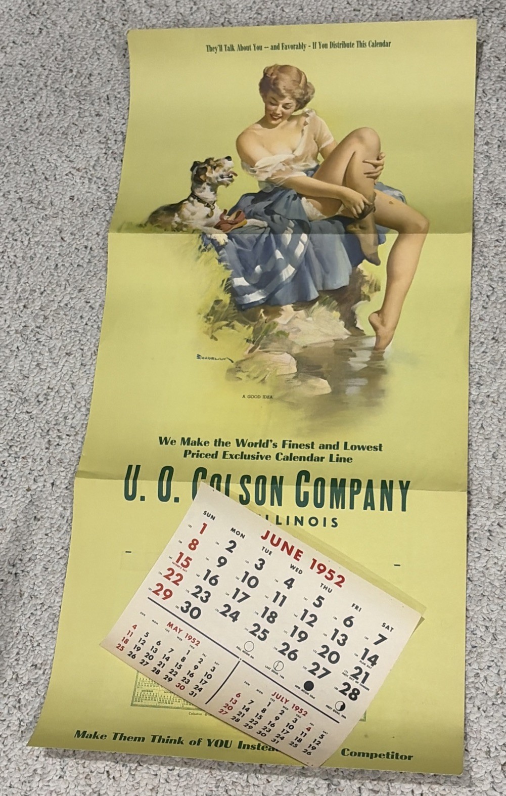 1952 Pin Up Calendar Dog & Girl Sundblum Artist Colson Paris Illinois NOT Common 1952 Pin Up Calendar Dog & Girl Sundblum Artist Colson Paris Illinois NOT Common