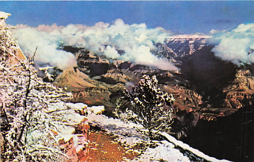 Postcard AZ: Grand Canyon National Park Winter Snow Storm Clouds Arizona Postcard AZ: Grand Canyon National Park Winter Snow Storm Clouds Arizona