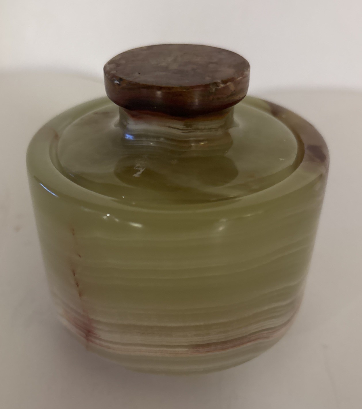 Vtg Green Onyx Salt Cellar with Lid - Natural Stone Marble Spice Jar Pinch Pot