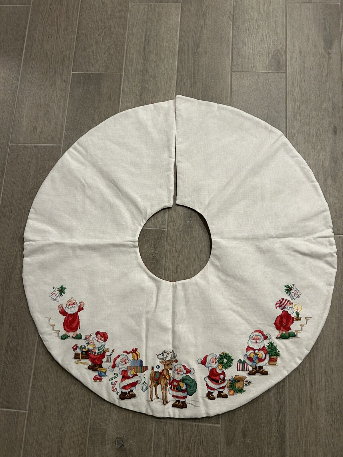 Completed Cross Stitch Finished Christmas Tree Skirt.  Hand Made 41 Fully Lined