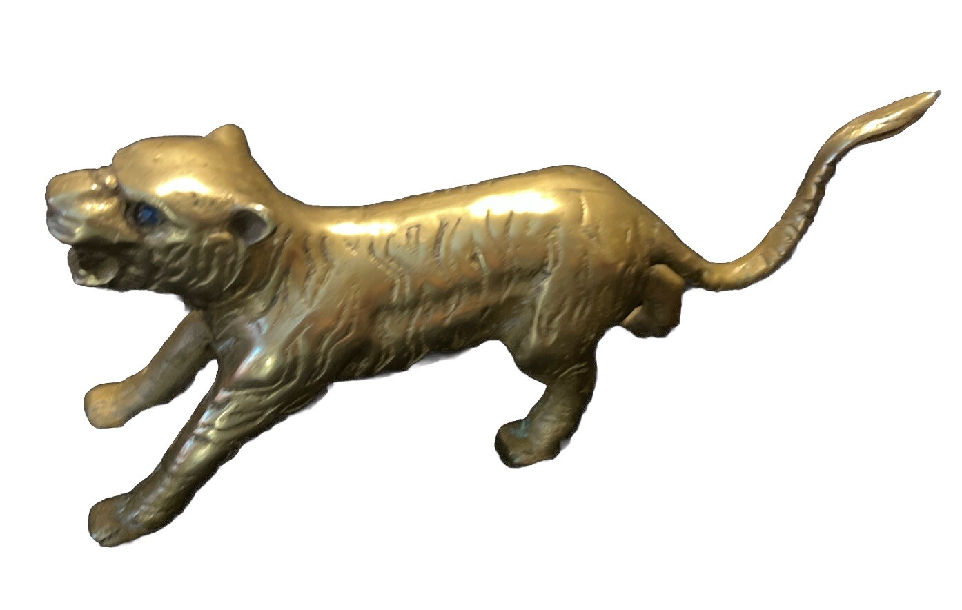 Vtg Solid Brass Roaring Tiger Tail Up Heavy Figurine Rare Made In Hong Kong
