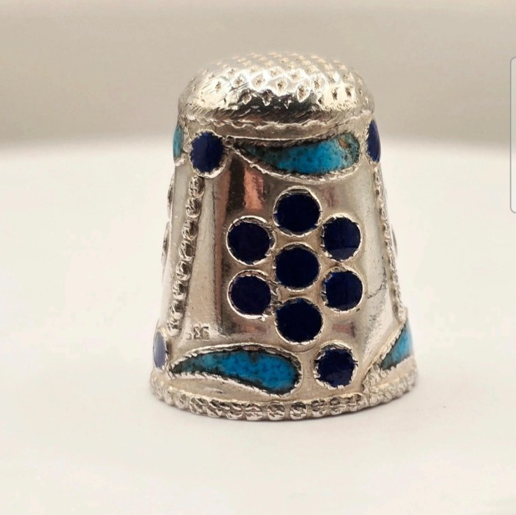 Vintage Mexican 935 Solid Silver Enamel Floral Sewing Thimble 5g Collector Vintage Mexican 935 Solid Silver Enamel Floral Sewing Thimble 5g Collector