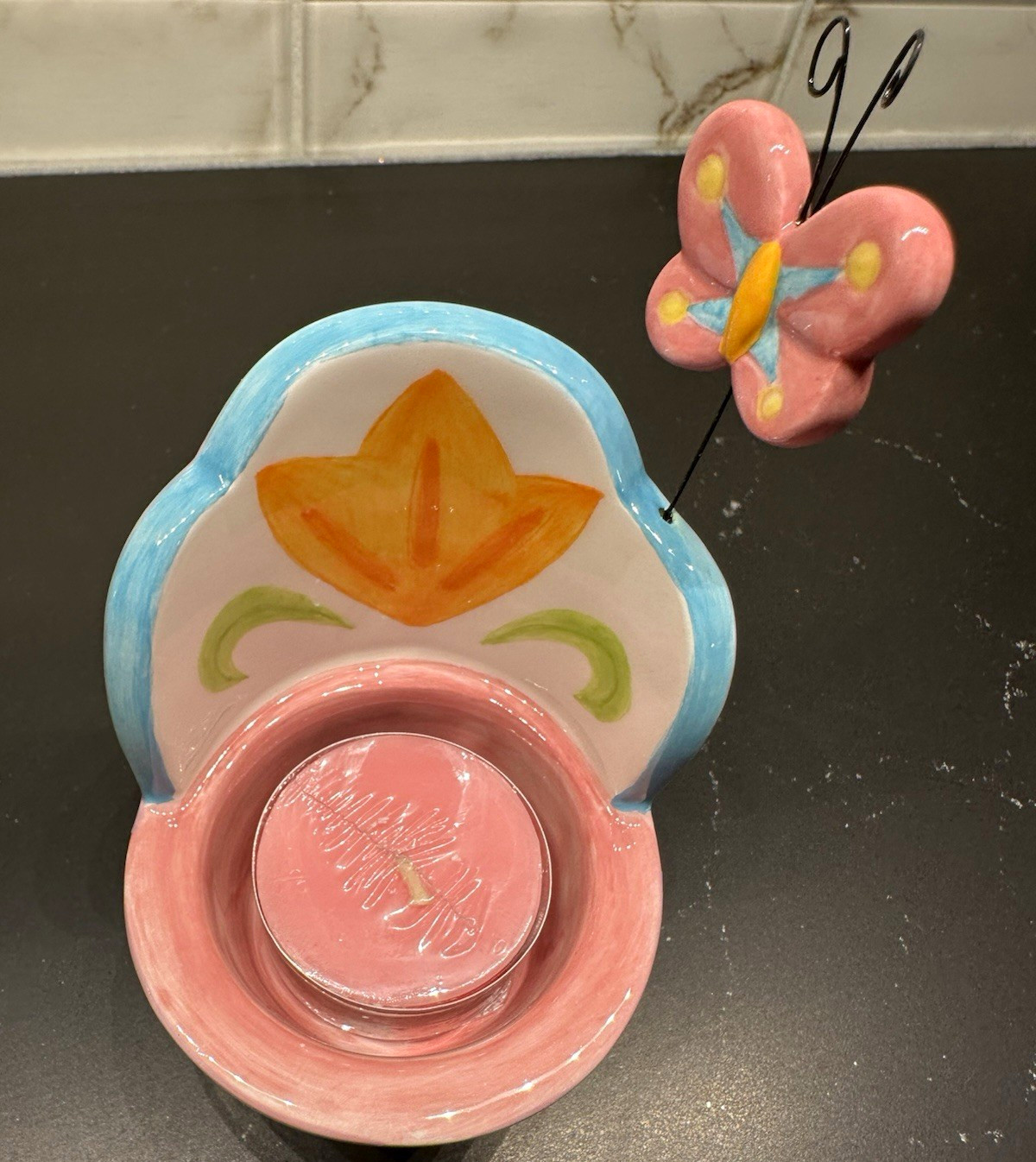 Avon Floral Butterfly Pink Ceramic Tea Light Candle Holder Hand Painted Boxed Avon Floral Butterfly Pink Ceramic Tea Light Candle Holder Hand Painted Boxed