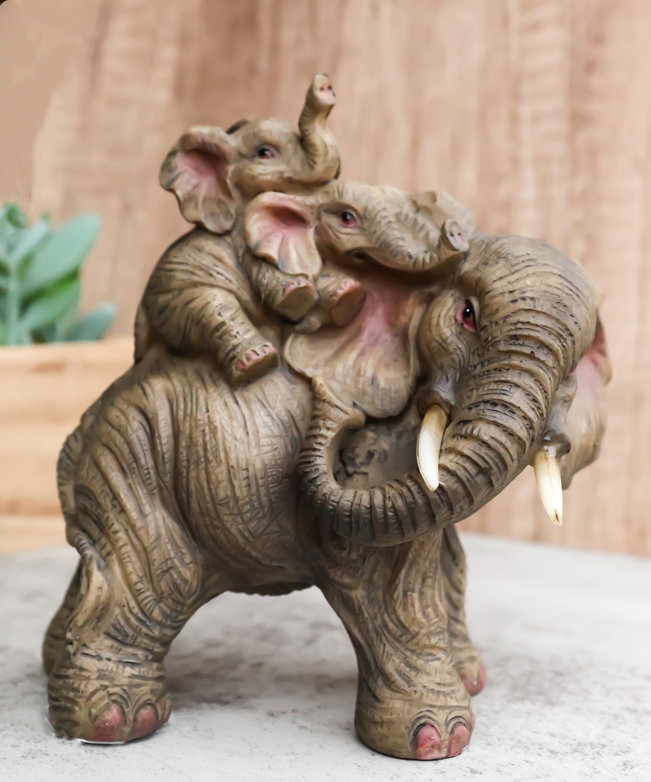 Small Wildlife Elephant Father And 2 Calves On Piggyback Playing Statue 5.25 Small Wildlife Elephant Father And 2 Calves On Piggyback Playing Statue 5.25