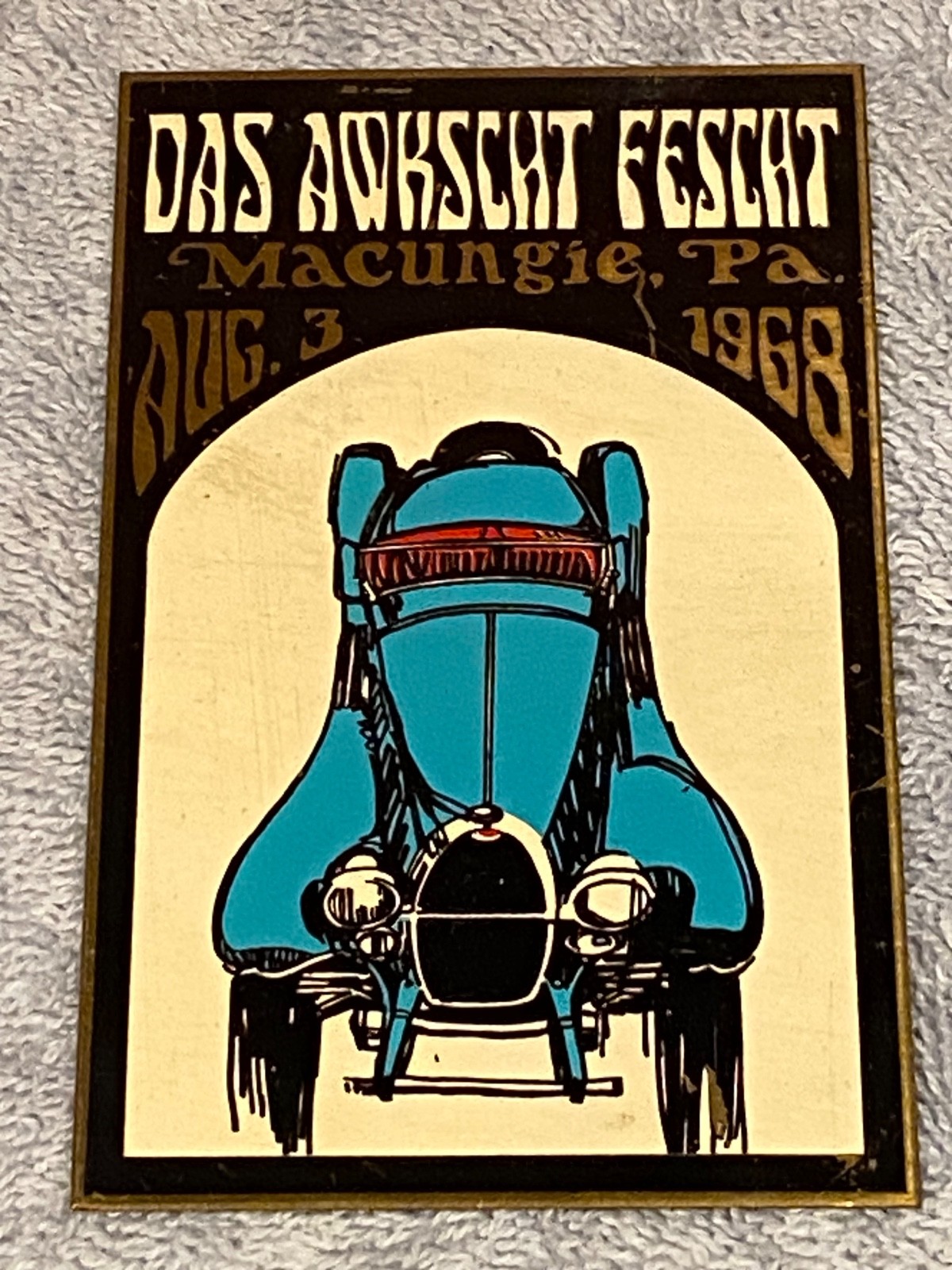 Vintage Auto Show Plaque - 1968 Das Awkscht Fescht - Macungie, PA