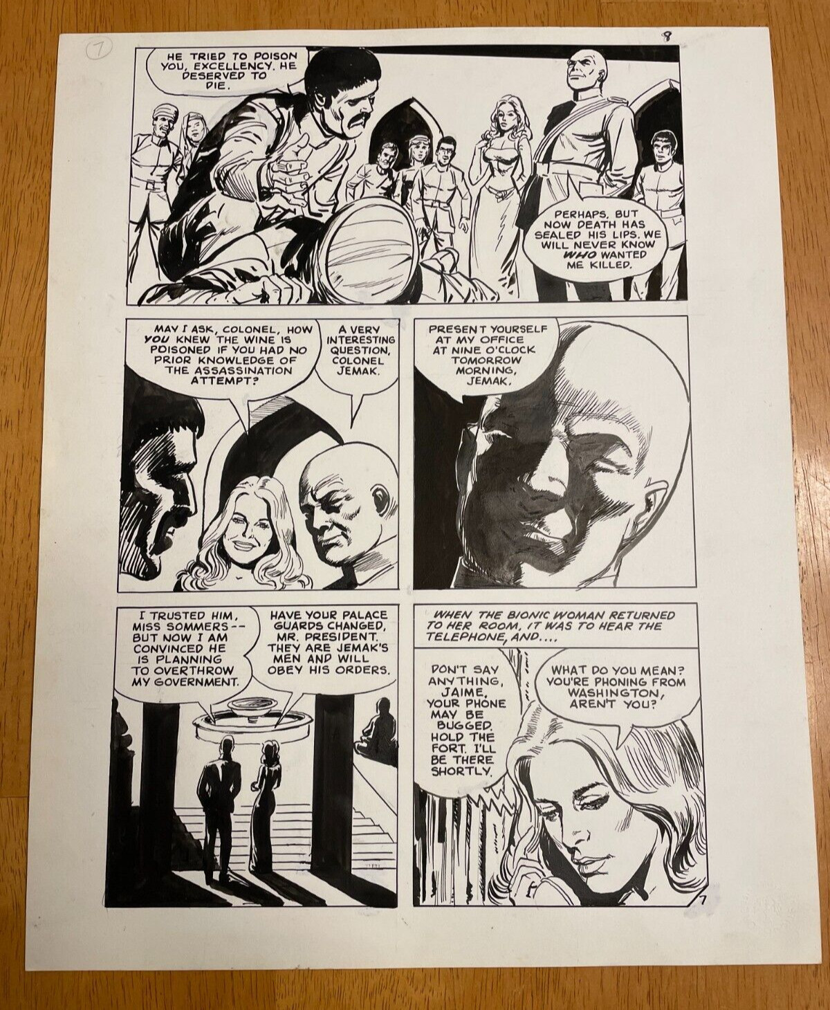 BIONIC WOMAN #2 ORIGINAL comic ART 1978 JAIME SOMMERS tv  POISON ASSASSINATE