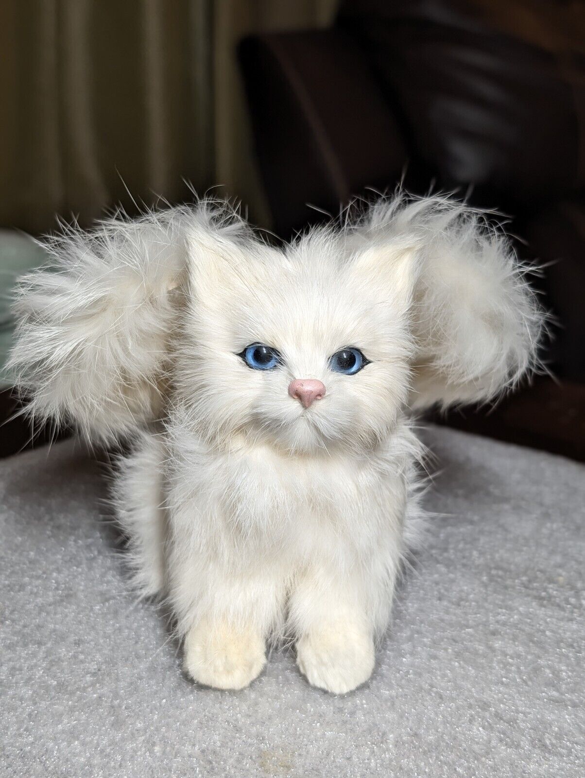Vintage Medium Persian Kitty Cat With Angel Wings Made From Rabbit Fur Figurine 