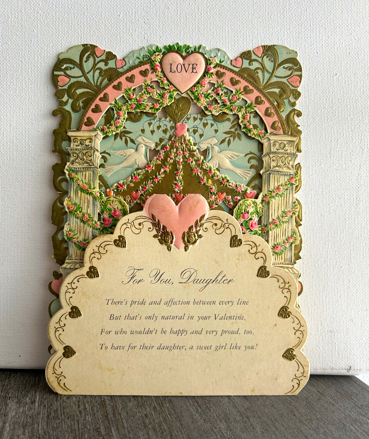 Vintage 1950s Valentine Card Ambassador Mechanical 3D Die Cut Daughter, Unused
