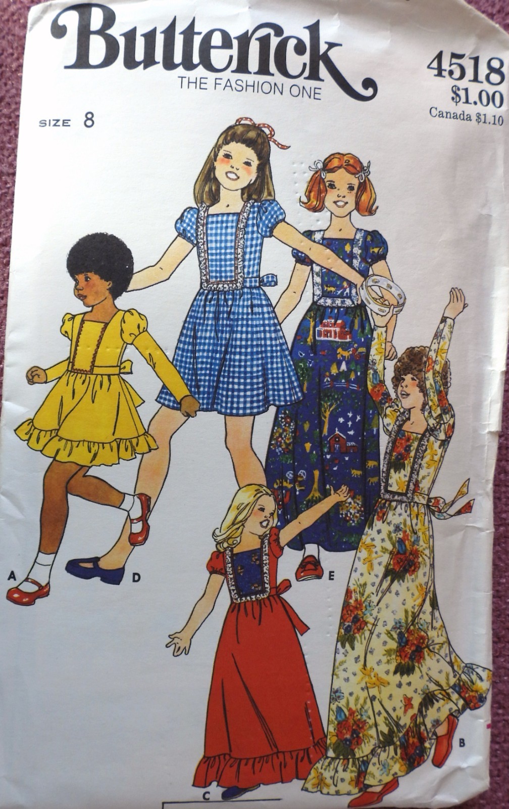 Vtg 1970s Butterick 4518 Hippie Boho Ruffled Bib Dress SEWING PATTERN Girl  8