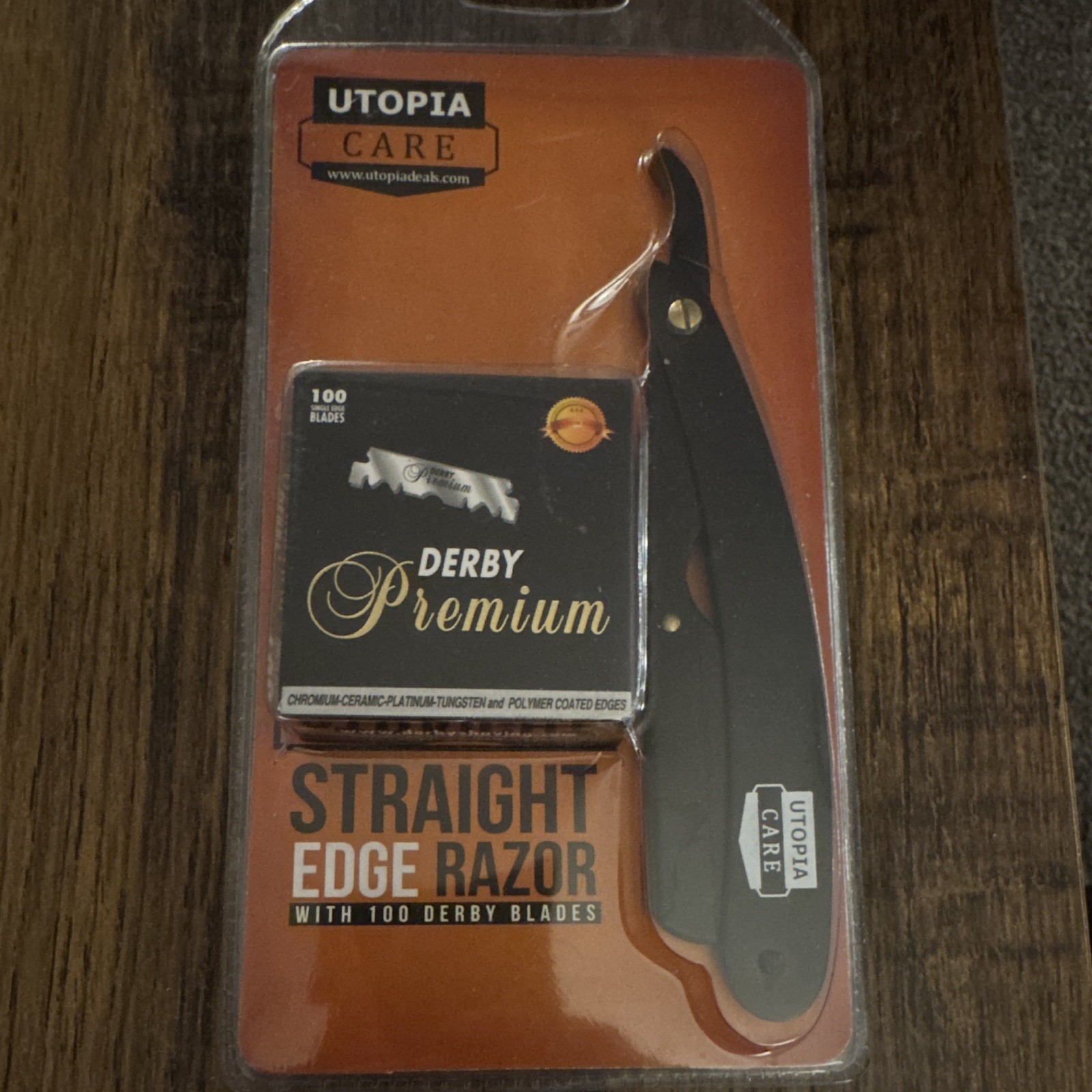 Utopia Care Straight Edge Razor w/ 100 Derby Premium Blades, Stainless Steel Utopia Care Straight Edge Razor w/ 100 Derby Premium Blades, Stainless Steel