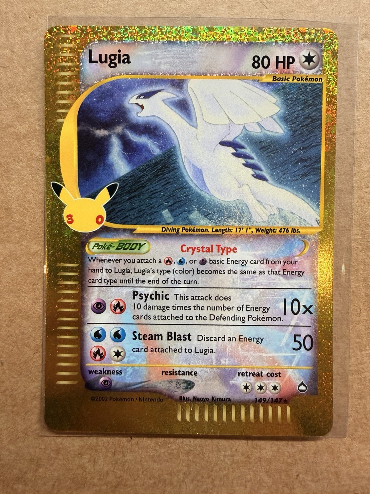 Pokémon TCG Crystal Lugia 149/147 30th Celebration Classic Collection Holo NM