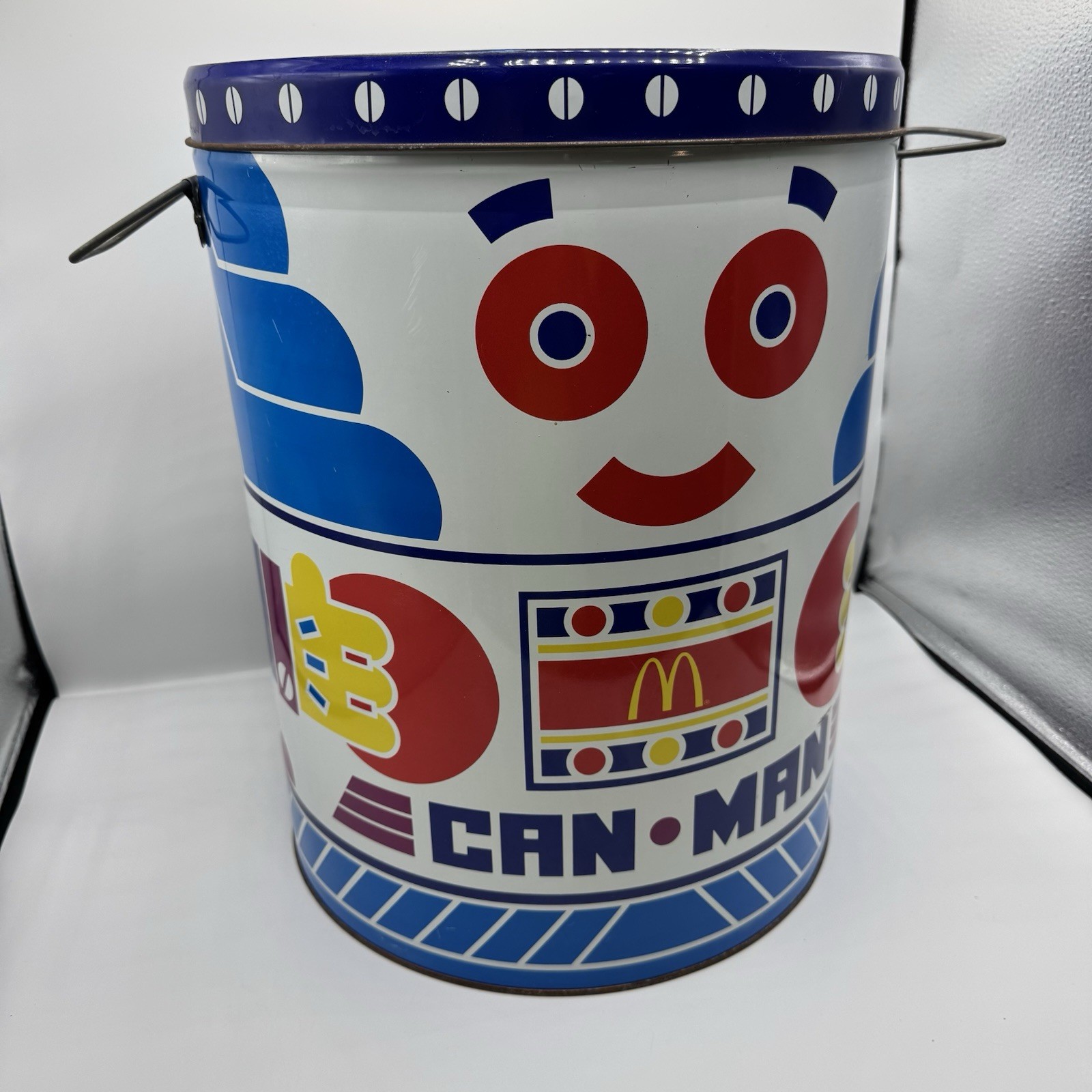 Vintage 1985 McDonald’s Can Man Metal Game Tin Wastebasket Lid 15.5” M-B Sales
