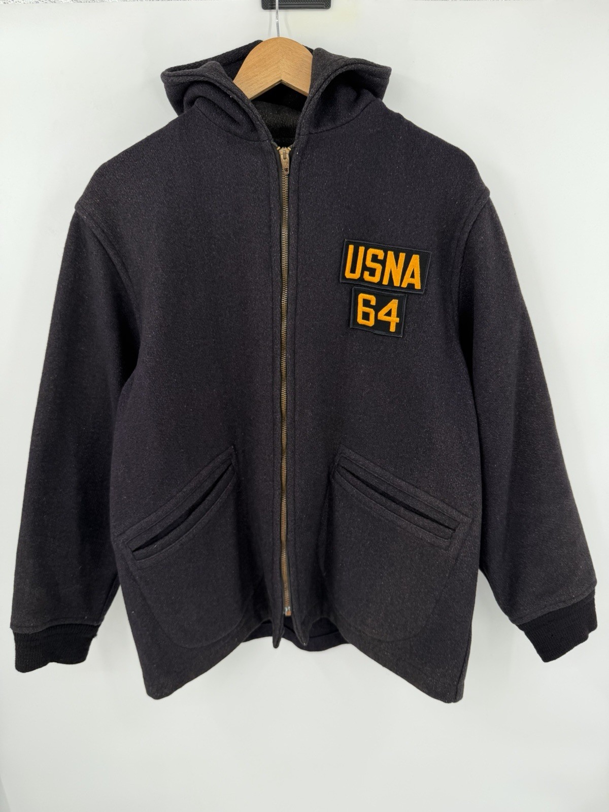 Vintage 60s US Naval Academy USNA Wool Jacket Mens Size Large Zip Hood Blue Vintage 60s US Naval Academy USNA Wool Jacket Mens Size Large Zip Hood Blue