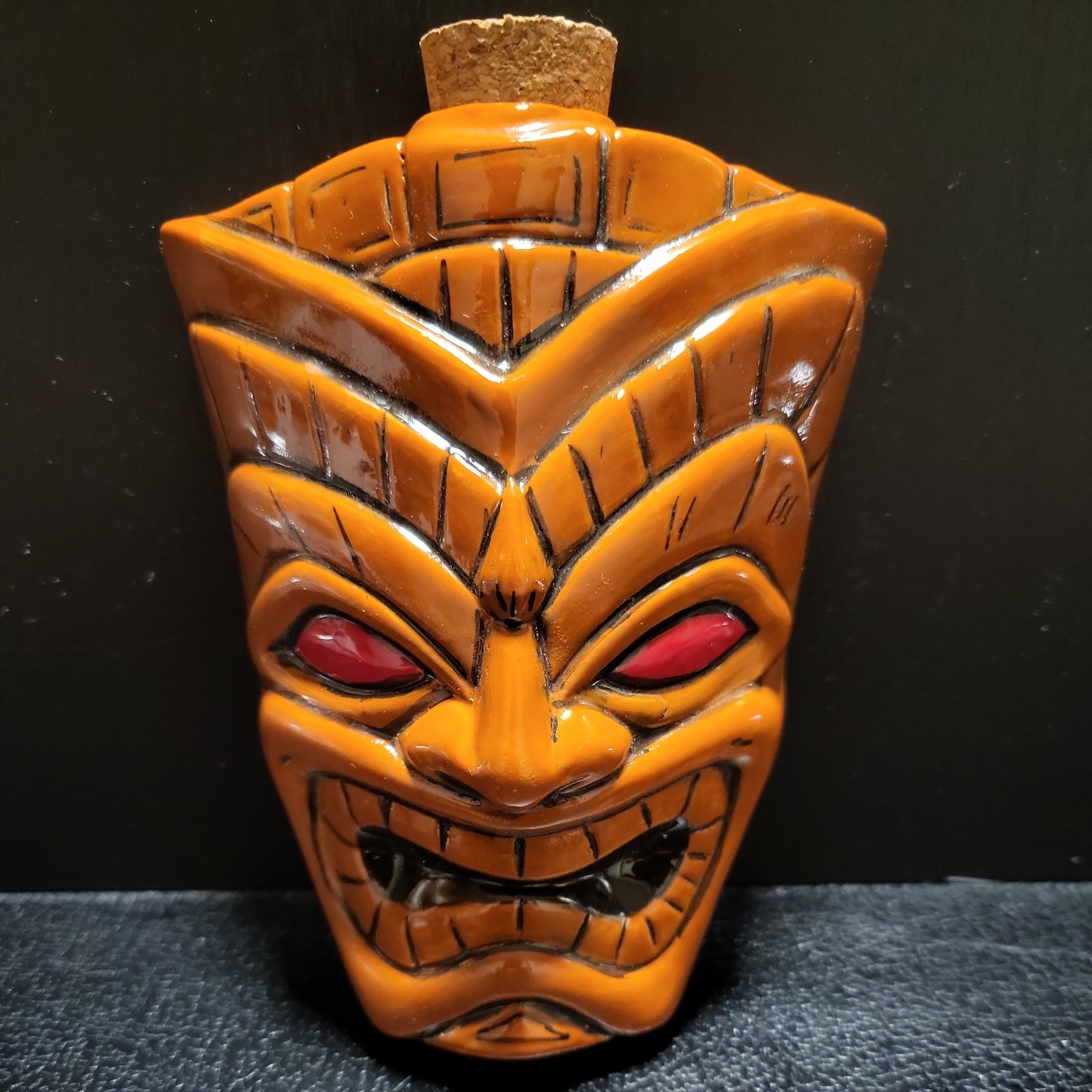 Authentic Kahakai Tiki Pottery Flask with Cork