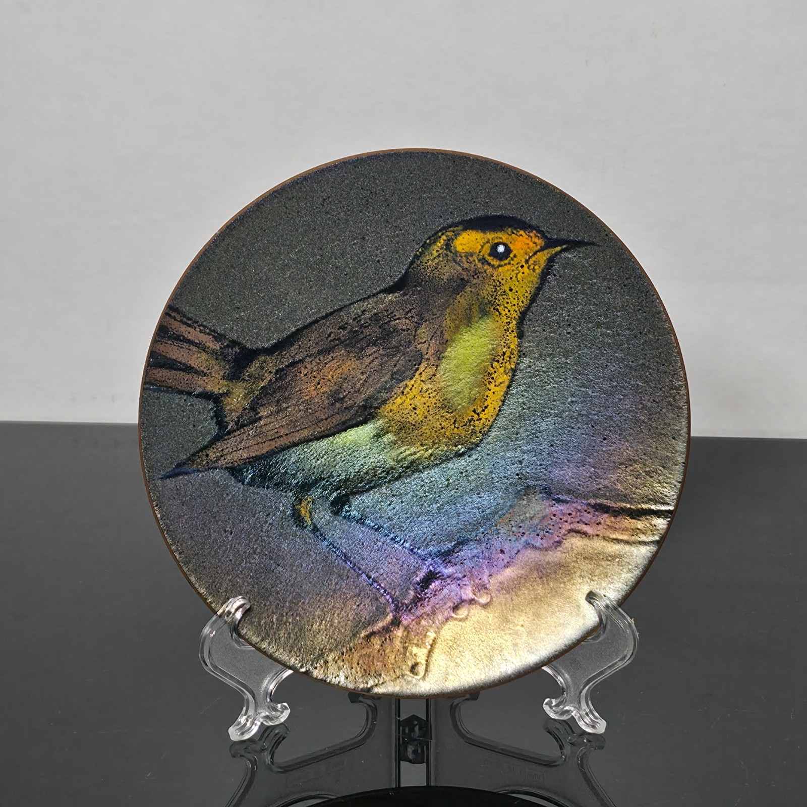 Dean Drahos Enamel on Copper Bird Plate Cleveland Ohio Dean Drahos Enamel on Copper Bird Plate Cleveland Ohio