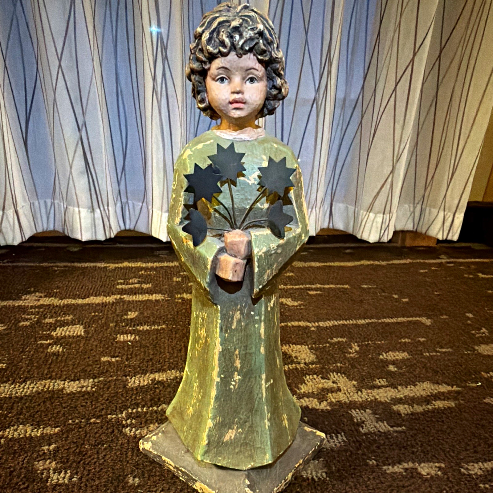 RARE FIND; Antique Carved Wood Angel Santos Spain