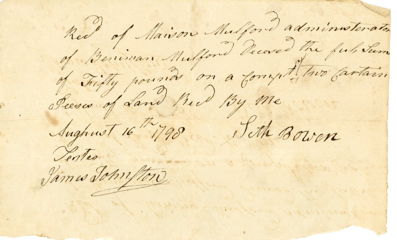 1798 Handwritten Estate Mulford Signed James Johnson Seth Bower Cumberland NJ 1798 Handwritten Estate Mulford Signed James Johnson Seth Bower Cumberland NJ