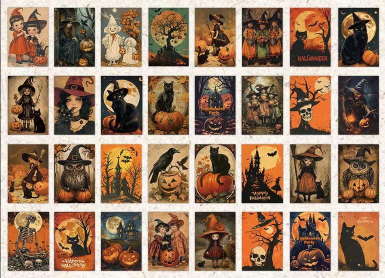 32 Halloween Postcard Lot Witch Girl Cat Crow Skeleton Retro Bat Spooky Pumpkin 32 Halloween Postcard Lot Witch Girl Cat Crow Skeleton Retro Bat Spooky Pumpkin