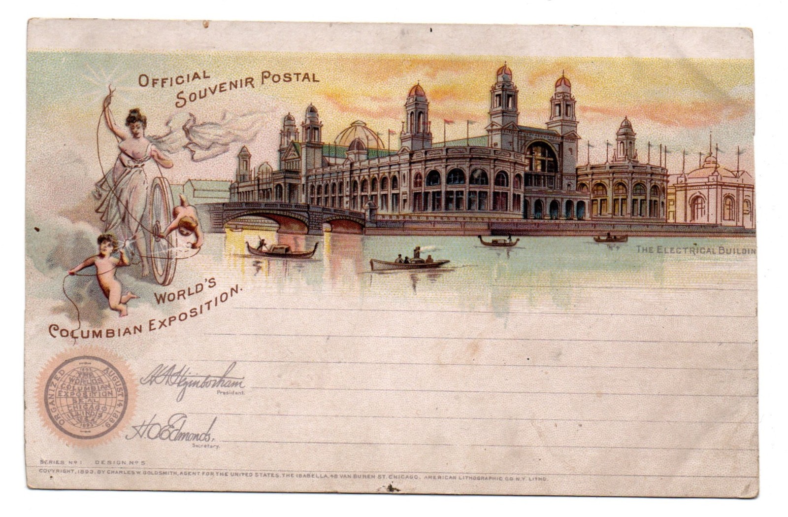 1893 Official Souvenir Postal World\'s  Columbian Exposition  Electrical Building