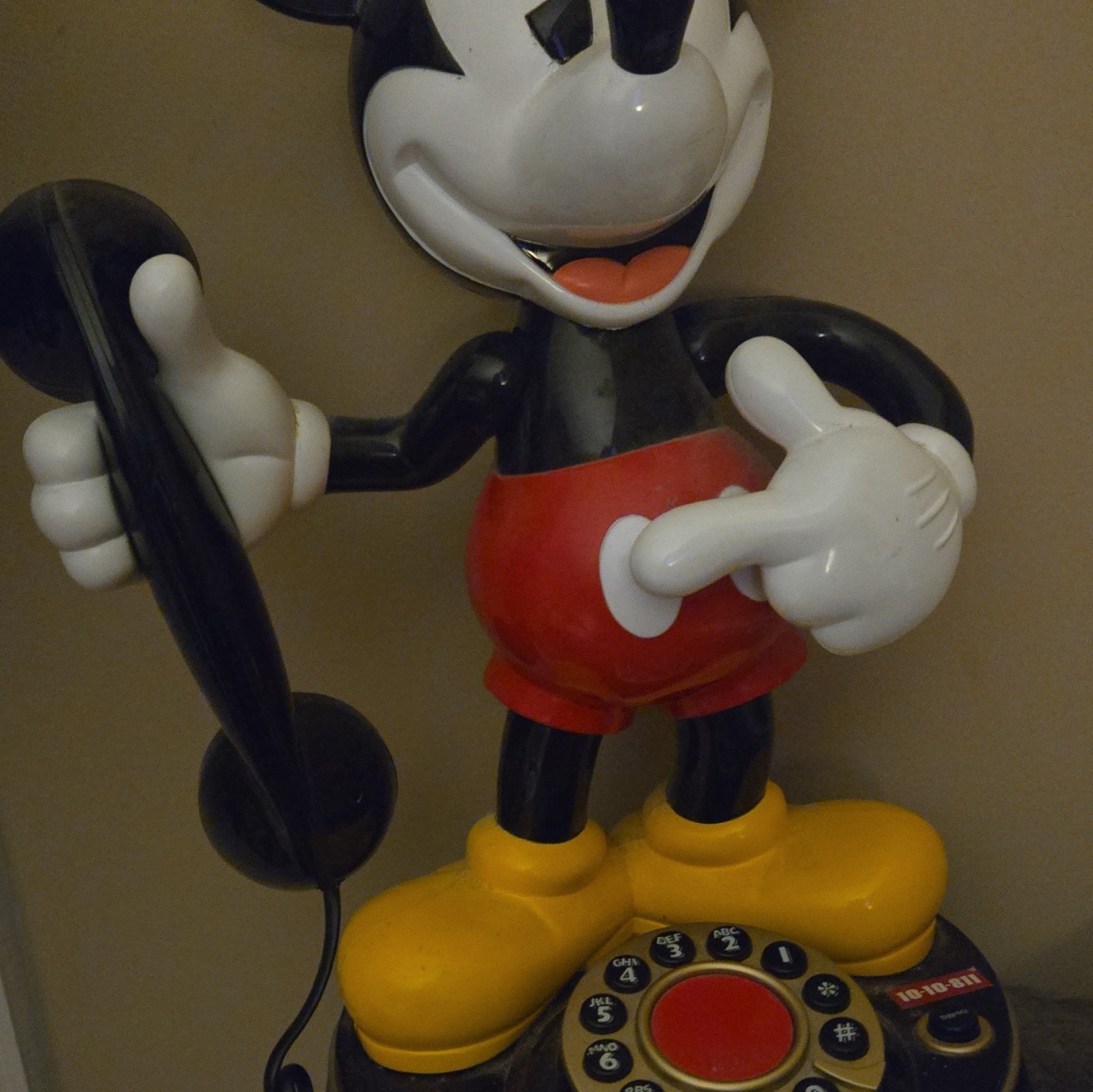 Telemania Disney Mickey Mouse Figural Telephone Push Button Dial Base w/Handset