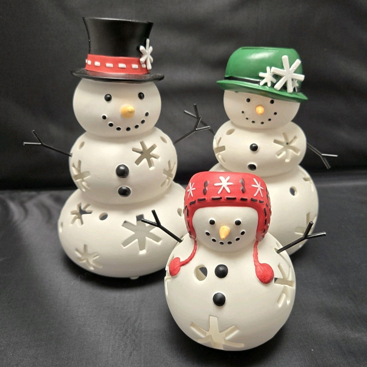RETIRED Partylite Mr. & Mrs. Snow & Jr. Snowman Family set of 3 Christmas EUC