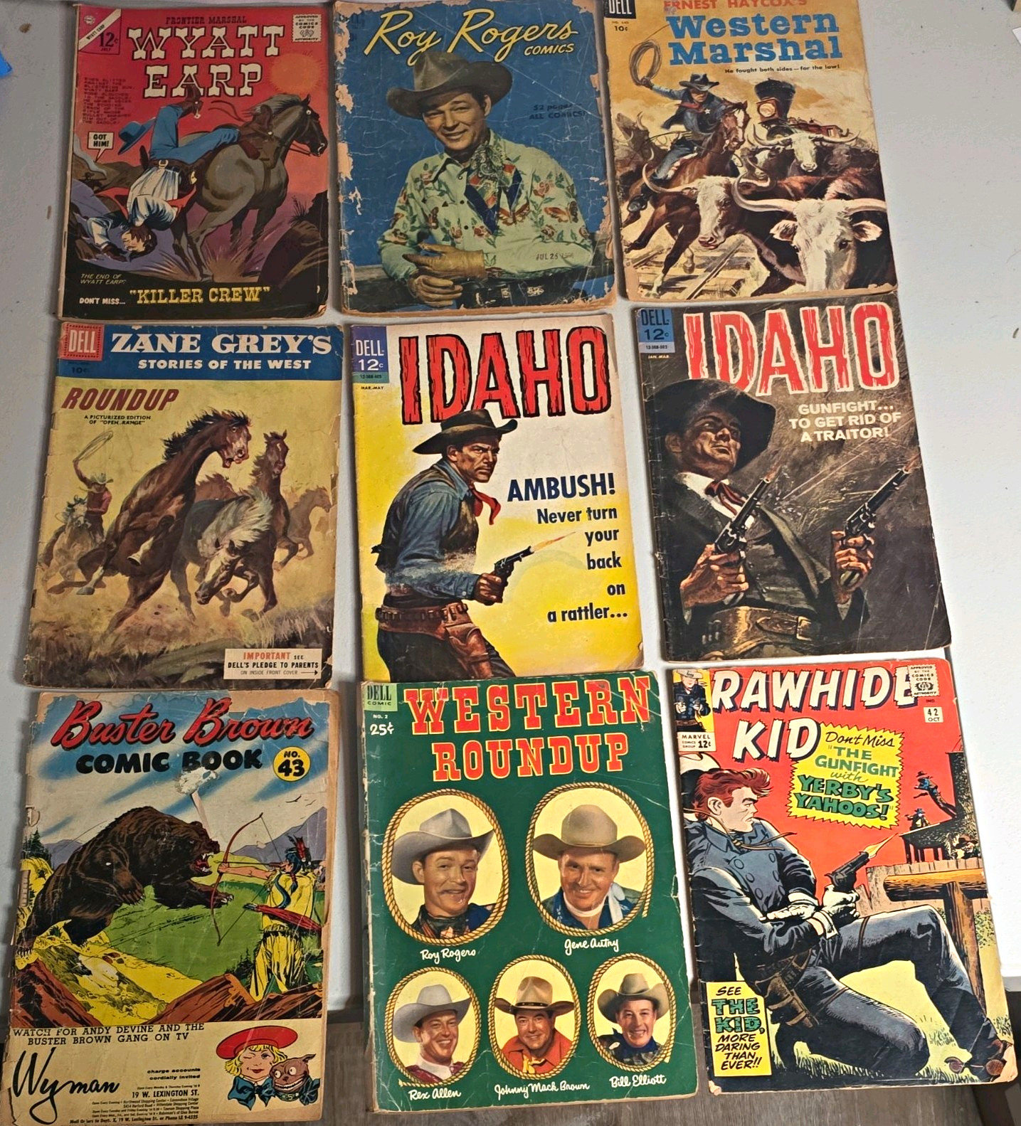 9 Vintage Western Comics Lot Rawhide Kid 42 Roy Rogers Wyatt Earp Dell Marvel