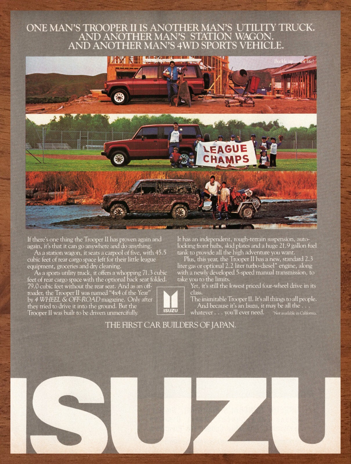 1985 Isuzu Trooper II Vintage Print Ad/Poster 80s Car Truck Man Cave Bar Pop Art