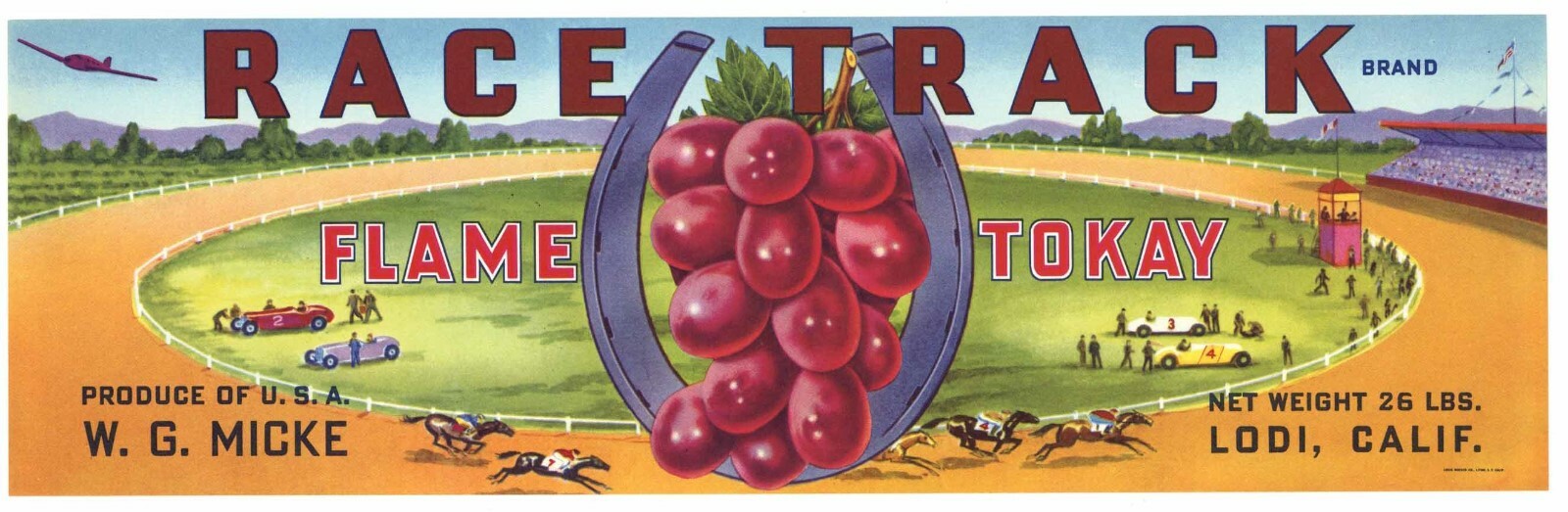 RACE TRACK Vintage Lodi CA Grape Crate Label Sports, Horse, *AN ORIGINAL LABEL* RACE TRACK Vintage Lodi CA Grape Crate Label Sports, Horse, *AN ORIGINAL LABEL*