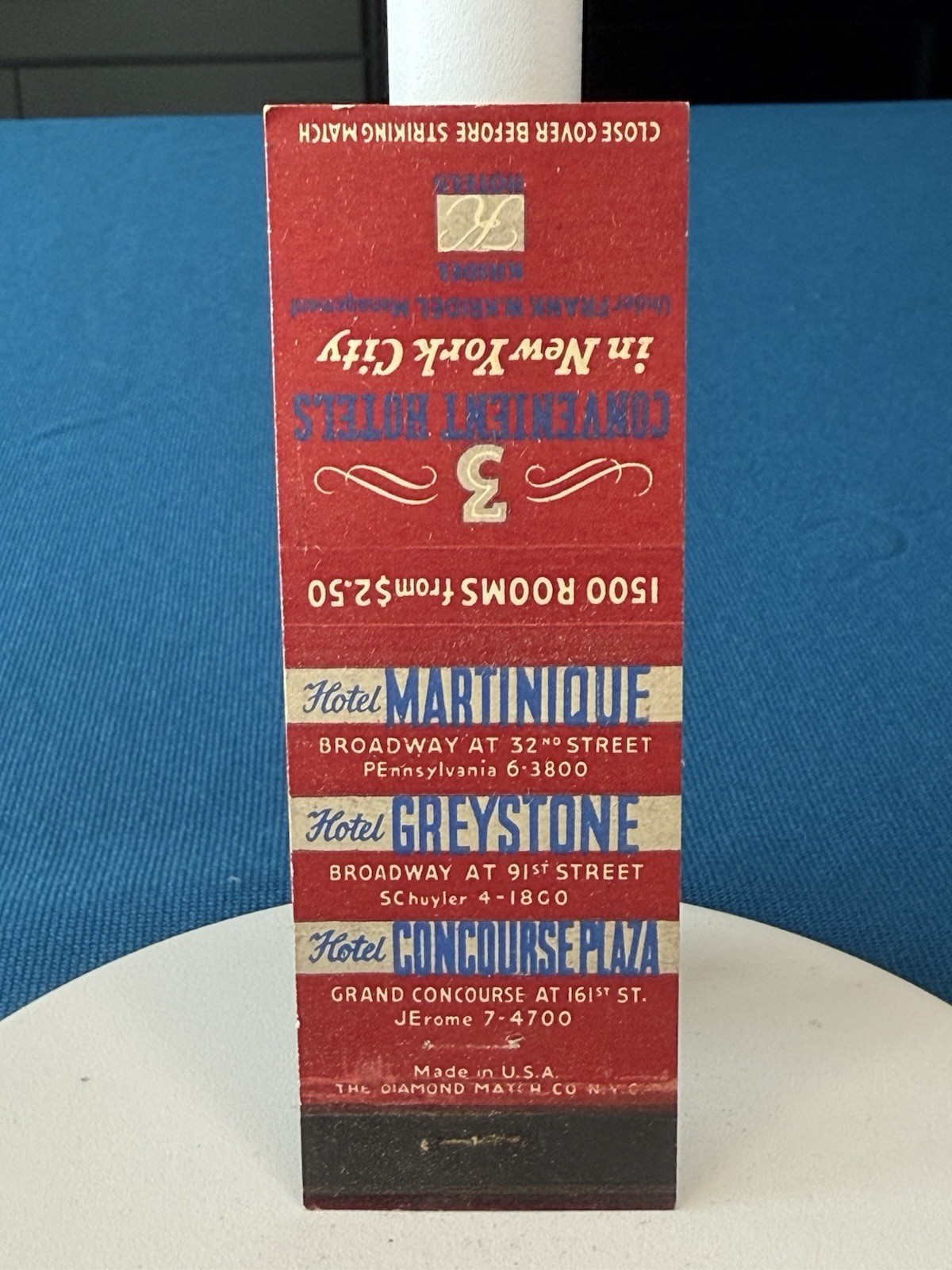Hotel Martinique Greystone Concourse New York City VTG Matchbook Cover Lt#2930