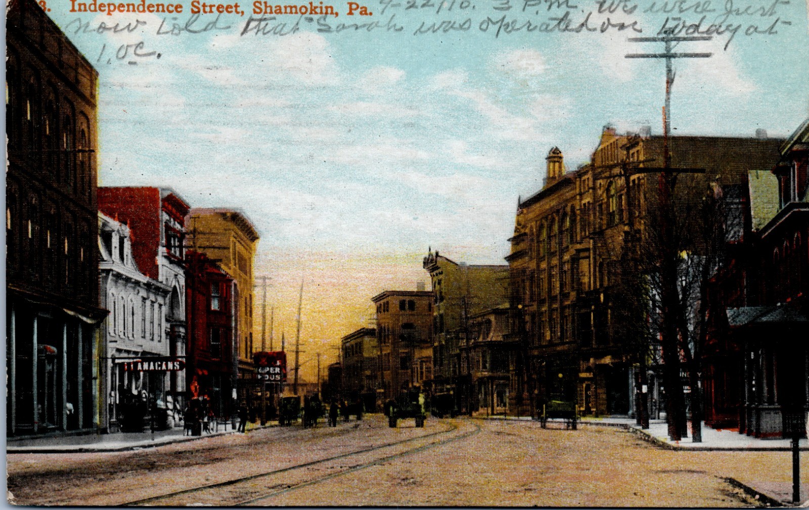 Independence Street Shamokin PA 1910 Cancel Stamped F M Kirby Postcard Independence Street Shamokin PA 1910 Cancel Stamped F M Kirby Postcard
